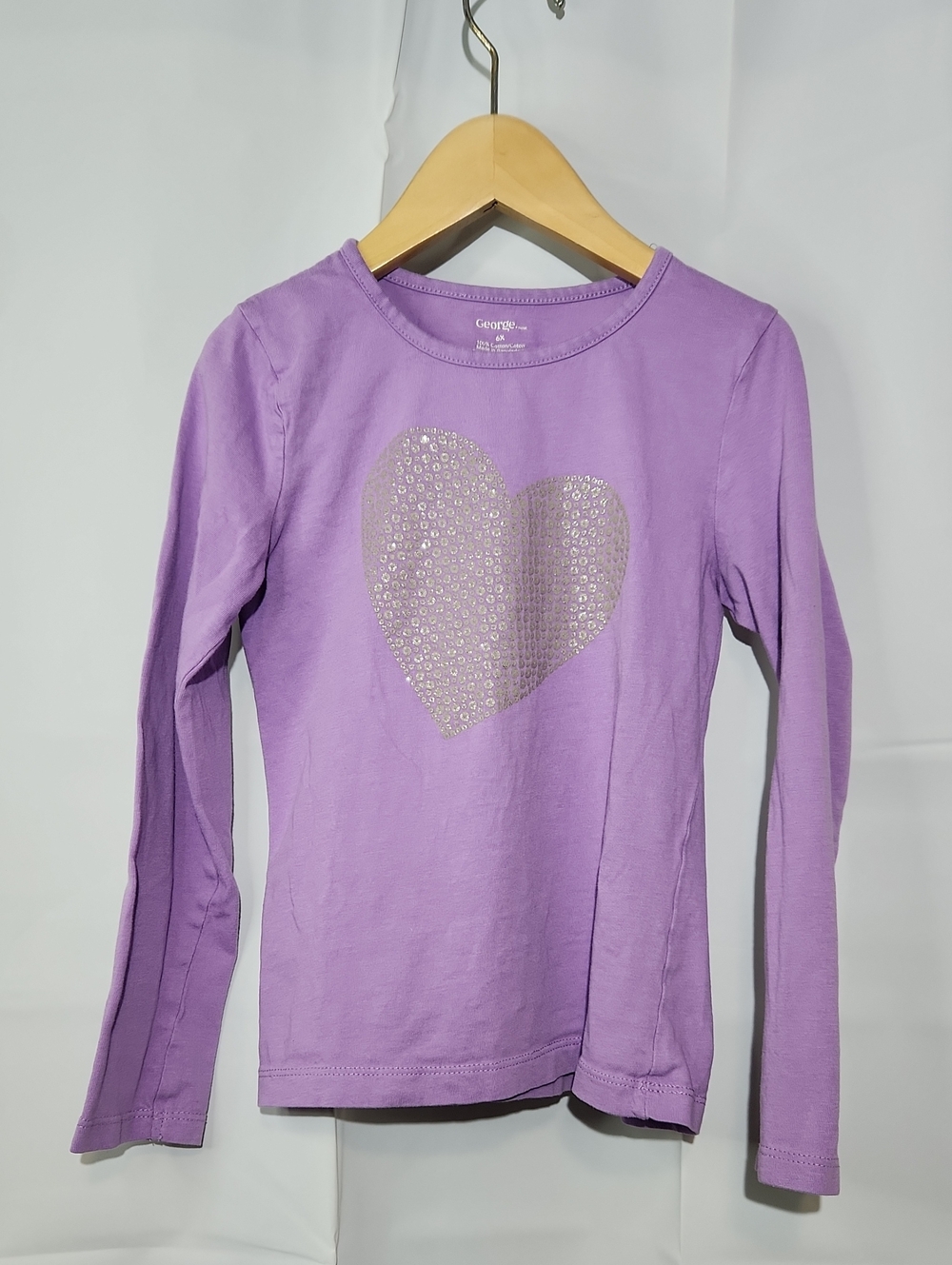 George Girls' Purple Long-Sleeve Heart Top 6X